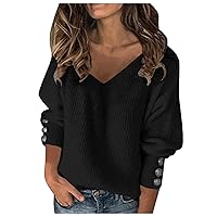 Sweaters for Women Casual Dressy Long Sleeve Striped Colorblock Knitted Sweater V Neck Loose Cozy Pullover Jumper Top