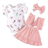 Newborn Girls Clothes Short Sleeve Floral Ruffle Romper Tops Infant Suspender Skirt Set Little Girl Overall Dress