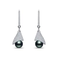 9 mm Tahitian Cultured Pearl and 1.016 carat total weight diamond accent Earring in 14KT White Gold
