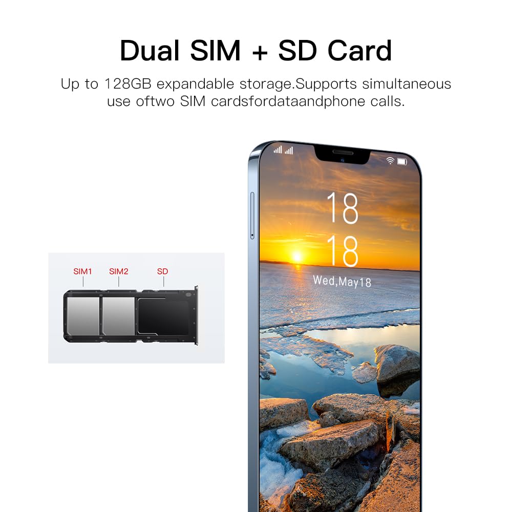 QIMHAI 6.7Inch ip14pro Unlocked Cell Phone Android Phones 2GB RAM+16GB ROM Full Screen Straight Talk Phone Dual Sim Boost Mobile Phones Smart Phones Unlocked New for Android10.2
