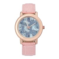 Ice Skate Casual Watches for Women Classic Leather Strap Quartz Wrist Watch Ladies Gift