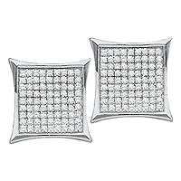 The Diamond Deal Sterling Silver Womens Round Diamond Square Kite Cluster Stud Earrings 7/8 Cttw