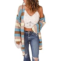 Dokotoo Womens Puff Long Sleeve Crochet Knit Cardigan Sweaters Color Block Kimono Open Front Coat Outwear