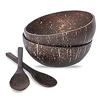 Natural Coconut Bowls and Coconut Spoons (Set of 2 Bowls and 2 Spoons) - 100% Natural Serving Bowls - Vegan - Organic - Hand Made - Eco Friendly - Made from Reclaimed Coconut Shells - by Coco Co.