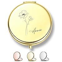 Birthday Gifts, Personalized Birth Flower Compact Mirror with Custom Name Engraving - A Thoughtful Choice for Bridesmaid Proposals, Engraved Pocket Mirrors, for Her