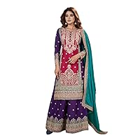 Women's Salwar Kameez Straight Suit Chinon Silk Traditional Indian Pakistani Ready To Wear Dress