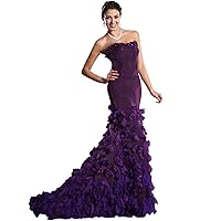 Purple Strapless Petal Embellished Mermaid Prom Dress With Train