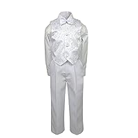 Leadertux 4pc Formal Baby Toddler Boys Baptism White Paisley Vest Sets Suits S-7 (3T)