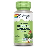 SOLARAY Korean Ginseng 550 mg - Ginseng Root - Stress, Physical Endurance and Energy Supplements - Non-GMO, Vegan, Lab Verified - 100 Servings, 100 VegCaps