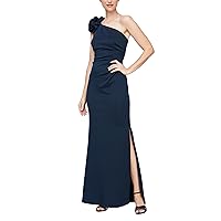 S.L. Fashions Women's Long One Dress with Floral Shoulder Detail