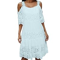 Petite Long Dresses for Women 2024,Women's Casual Dress Smooth Lace Dress Strap Lace Cut Out Midi Dress Outdoor