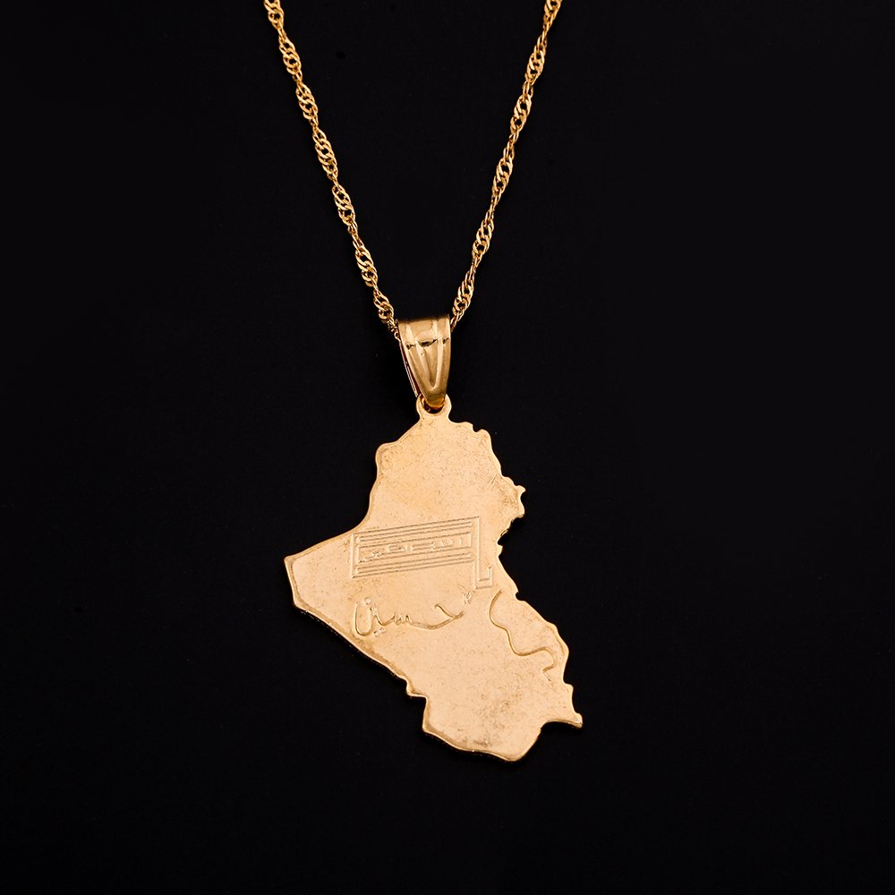Republic of Iraq National Flag/Map 18K Gold Plated Pendant Necklace Chain Jewelry