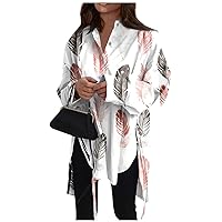 Trendy Summer Shirt for Women 2024,Button Down Shirt,Long Sleeve Classic Fit Asymmetrical Casual Lace Up Oversized Tunic Top
