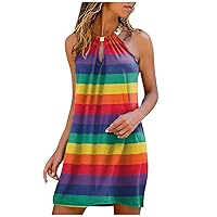 Women's Casual Dress Halter Neck Sleeveless Mini Dress Shirt Dress Halter Dress