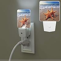 Starfish on The Beach Print Night Light with Light Sensors Plug in LED Lights Smart Nightstand Lamp Plug in Night Light for Bedroom Bathroom Hallway Home Decor