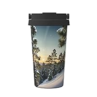 Pine Needle Tree Winter Landscape Print Print Reusable Coffee Cup - Vacuum Insulated Coffee Travel Mug For Hot & Cold Drinks
