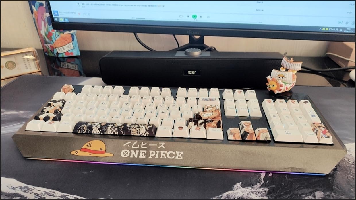 KEYOTIM Computer keyborads PBT Dye Upgrade 68 Keycap Set Profile Keycaps Keyset with Puller for Cherry Mx Gateron Kailh Switch Mechanical Keyboard Japanese Anime Series (12-one Piece Nica)