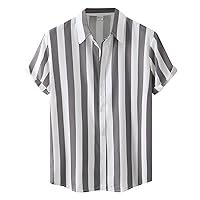 Men's Beach Casual Hawaiian Shirts Tropical Caribbean Funny Summer Clothes Button Down Short Sleeve Stripes Cruise