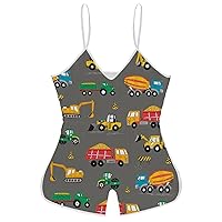 Construction Machines Building Funny Slip Jumpsuits One Piece Romper for Women Sleeveless with Adjustable Strap Sexy Shorts