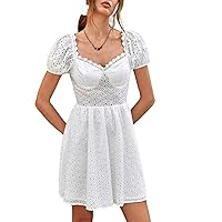 Womens Summer Dresses Sweetheart Neck Puff Sleeve A-Line Short Dress