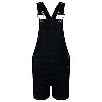 Kids Girls Dungaree Short Black Denim Ripped Stretch Jeans Overall Jumpsuit 5-13