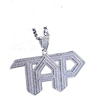 Hip Hop Iced Out Bubble Letter TAP Pendant Chain Simulated Diamond Necklace with 24