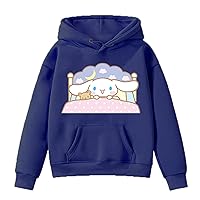 Cute Cinnamoroll Graphic Brushed Hooded Tops,Little Kids Comfy Pullover Hoody-Casual Winter Sweatshirt with Pocket