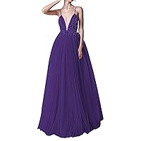 Prom Dresses Long Evening Formal Dress Deep V Neck Prom Gowns Spaghetti Straps Lace Floral Womens