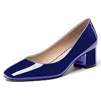 WAYDERNS Women's Royal Blue Square Toe Block Slip On Low Heel Chunky 2 Inch Patent Leather Pumps Shoes Size 9 - Sandalias de Tacon Bajo para Mujer