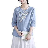 Retro Cheongsam Shirt Chinese Traditional Women Soft Blouse Summer Casual Loose Embroidery Top Arts Hanfu Tang Suit