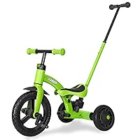 KRIDDO 4-in-1 Kids Tricycle for 1.5 to 3 Yea Old with Parent Steering Push Handle, 12 Inch Front Wheel Trike, Toddler Balance Bike for Boys Girls 18 Month to 3 Years, Adjustable Height, Green