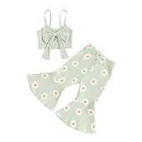 Kupretty Baby Girl Summer Cothes Toddler Bell-bottom Outfits Sleeveless Bow Cami Crop Tops + Daisy Flare Pants Set