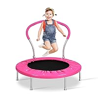 36 Inch Trampoline for Kids, Indoor Mini Toddler Trampoline with Handle, Child Small Rebounder Trampoline for Indoor and Outdoor Use, Toddler Jumping Trampoline Toy, Pink
