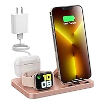 3 in 1 Charging Station for Apple Multiple Devices, Foldable and Portable Travel Charging Dock Compatible with iPhone Airpods Apple Watch Charger Stand with Adapter (Rose Gold)