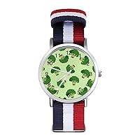 Green Broccoli Women's Watch with Braided Band Classic Quartz Strap Watch Fashion Wrist Watch for Men