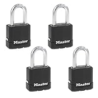 Master Lock Outdoor Key Lock, Heavy Duty Weatherproof Padlock with Cover, Keyed Alike Padlocks for Outdoor Use, 4 Pack, M115XQLF, Black