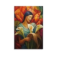 Mexican Woman Holding Calla Lily Flower Mexican Folk Art Calla Lilies Mexican Culture Home Decor Lar Canvas Painting Wall Art Poster for Bedroom Living Room Decor 16x24inch(40x60cm) Unframe-style