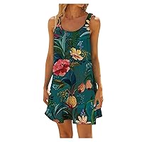 Summer Dresses for Women 2024 Printed Sleeveless Dresses Pleated Flowy Sun Dress Lightweight Casual Trendy Dress