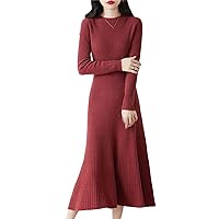 100% Wool Knitted Dress for Women Winter/Autumn Oneck Dresses Long Style Jumpers