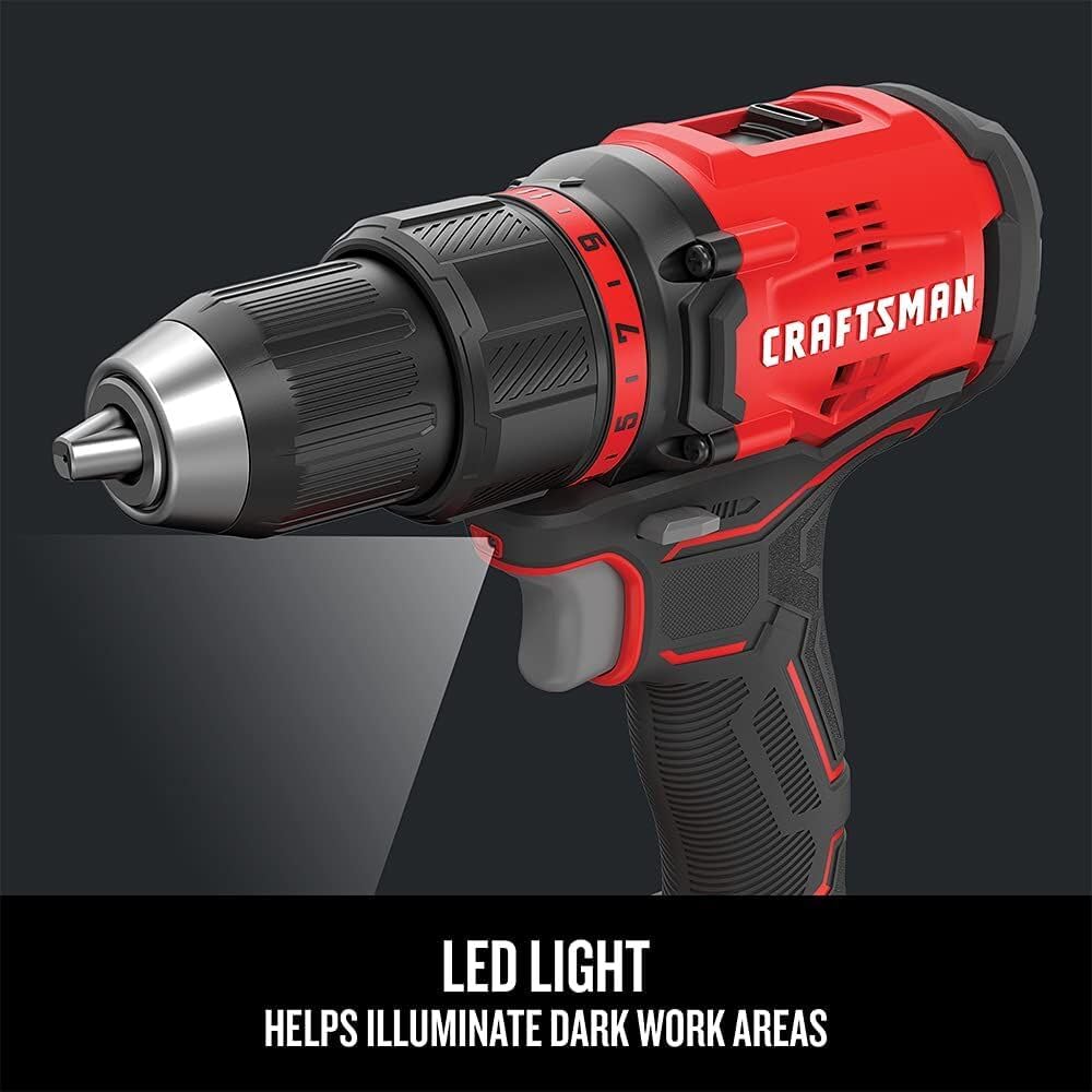 CRAFTSMAN V20 Cordless Drill/Driver Kit, 1/2 inch, Battery and Charger Included (CMCD710C1)