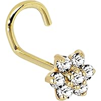 Body Candy Solid 14k Yellow Gold Clear Cubic Zirconia Flower Left Nose Stud Screw 20 Gauge