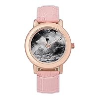 Lighthouse Nautical Ocean Wave Seascape Women's Watches Classic Quartz Watch with Leather Strap Easy to Read Wrist Watch