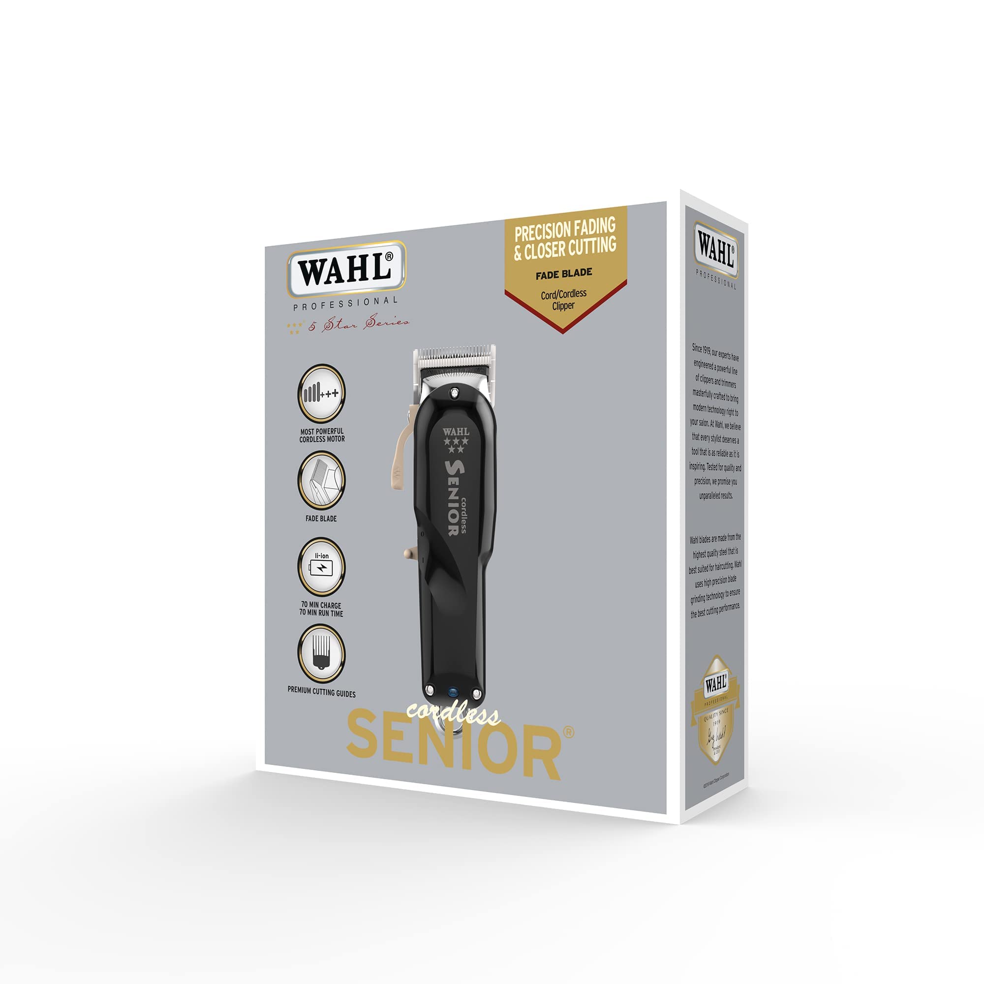 Wahl Professional 5-Star Series Cordless Senior Clipper #8504 – Great for Professional Stylists and Barbers – 70 Minute Run Time