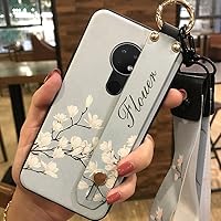 TPU Soft Case Lanyard Phone Case Compatible with Nokia 6.2/7.2, Rubber for Girls Stylish Soft Design Dirt-Resistant Protective Glitter Durable, White Orchid