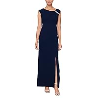 S.L. Fashions Women's Long Sleevless Column Dress with Shoulder Detail and Slit