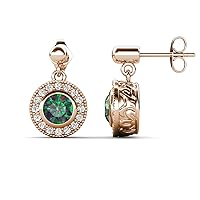 Round Lab Created Alexandrite & Natural Diamond 2.12 ctw Halo Drop and Dangle Earrings 14K Gold