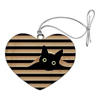 Black Cat in Window Heart Love Wood Christmas Tree Holiday Ornament