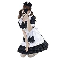 Women Sweet Kawaii Costume Plaid Dress Anime French Maid Cosplay Dress Apron Hair Band Halloween Party Sets Dress