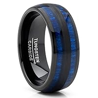 Metal Masters Co. Men's Tungsten Carbide Ring Dome Real Blue Wood Inlay Wedding Band 8MM