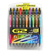 PILOT WRITING_INSTRUMENT Retractable Premium Gel Ink Roller Ball Pen, Fine Point, Pack of 20 Assorted Colors (31294)